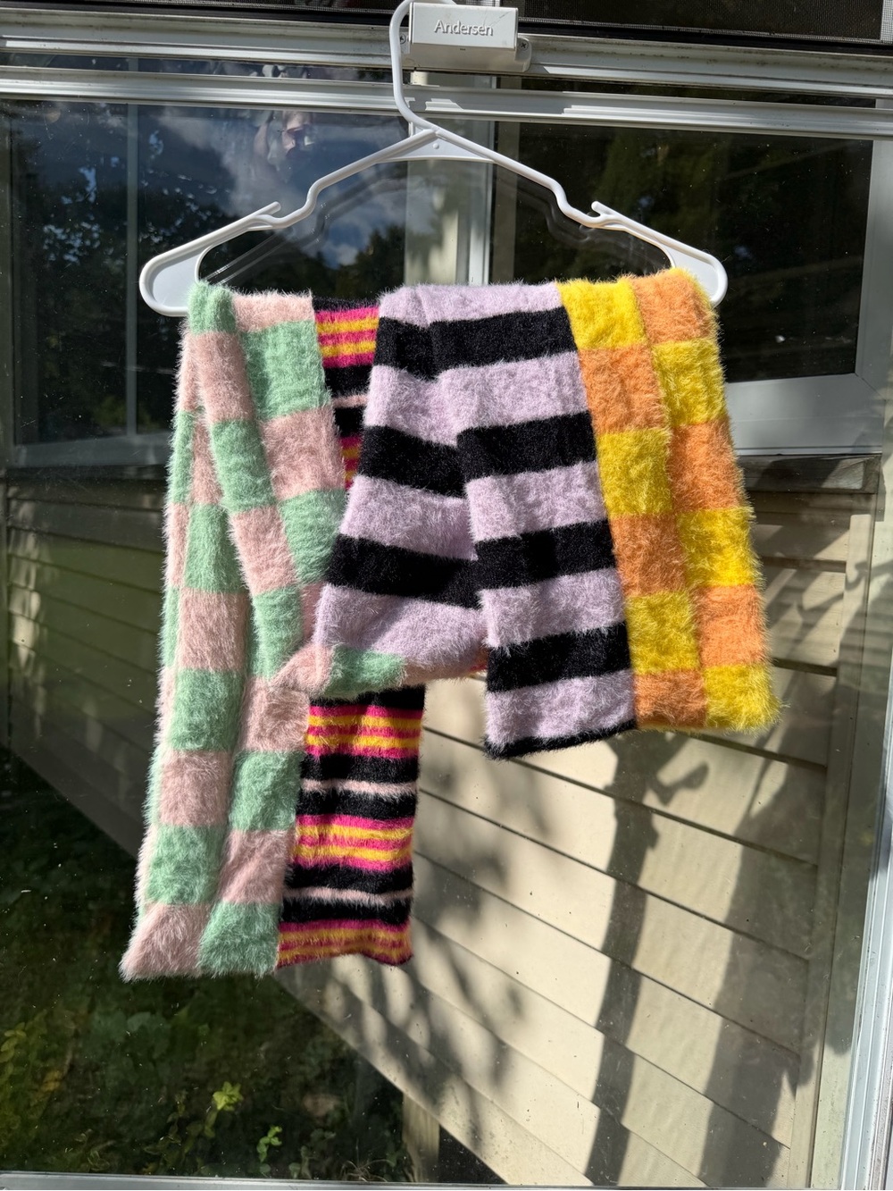 RAGGED Multicolor Fuzzy Patchwork Striped Checkerboard Scarf